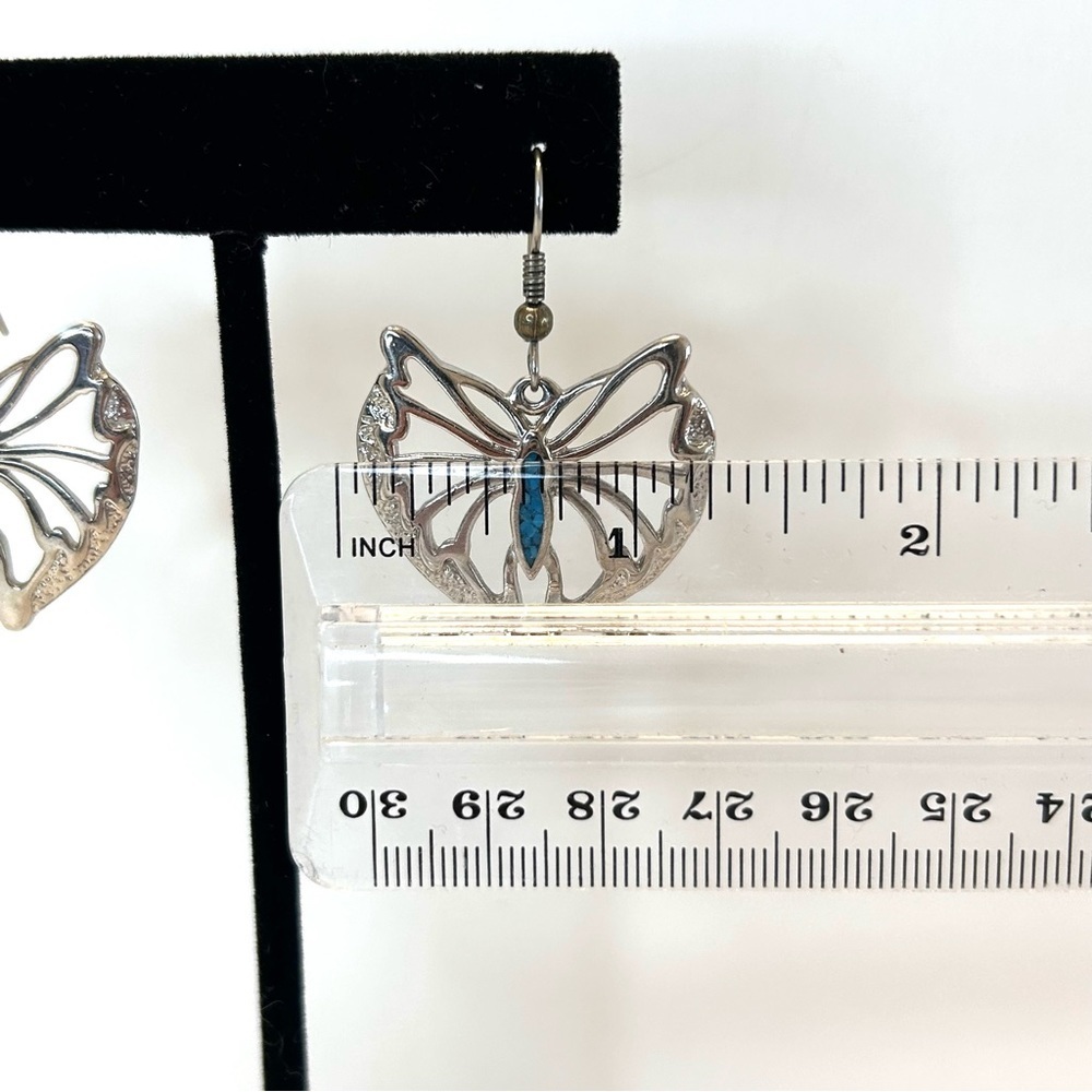 Silver Tone Cut Out Butterfly Dangle Earrings - Picture 11 of 14
